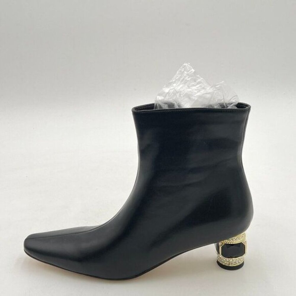 Womens Booties Jewel Low Heeled Zipper Boots on Walking Shoes